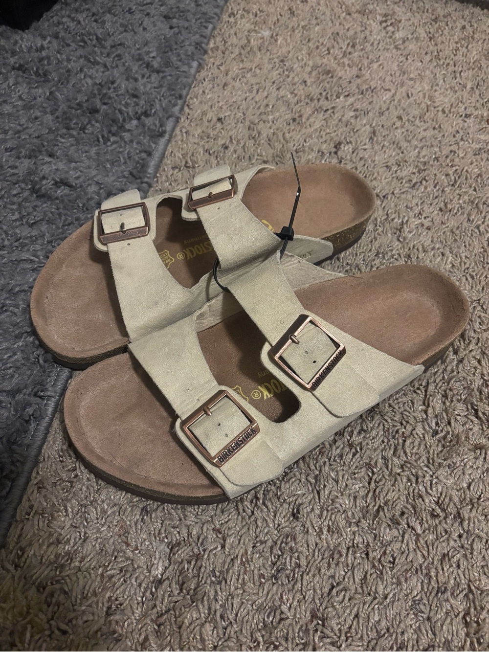 Birkenstock Leather Cream Tan Off White Sandals Slides  - Comfortable Slip-On
